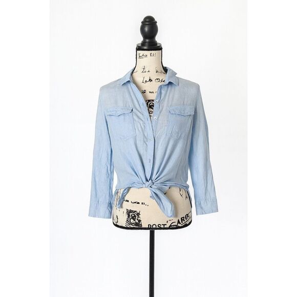 Jennyfer Blue Tie Front Button Down Shirt Women’s Size Small - Picture 1 of 6
